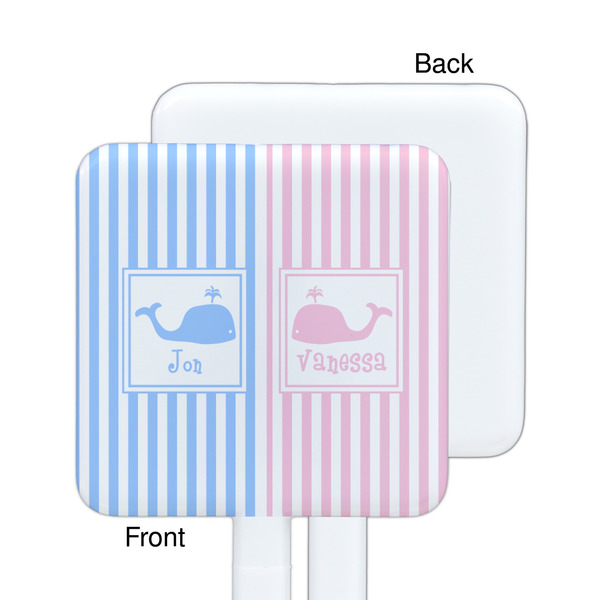 Striped w/ Whales White Plastic Stir Stick - Single Sided - Square - Approval