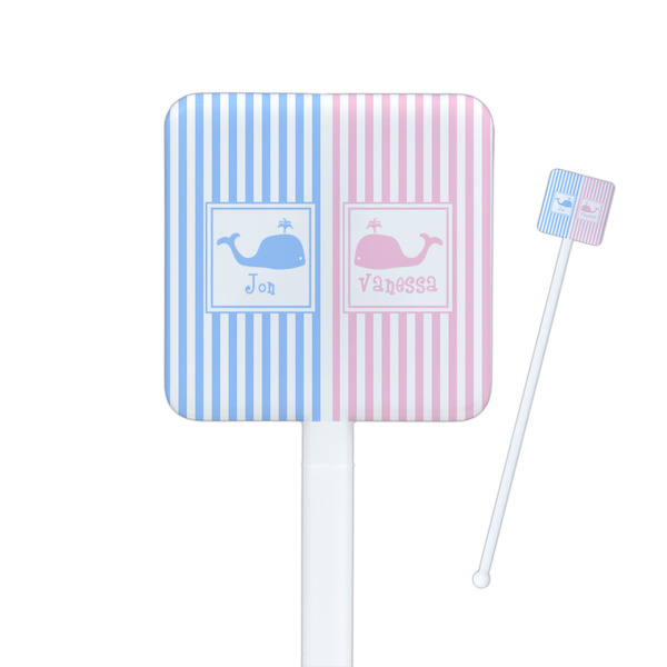 Custom Striped w/ Whales Square Plastic Stir Sticks (Personalized)