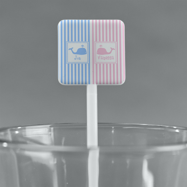 Striped w/ Whales White Plastic Stir Stick - Square - Main
