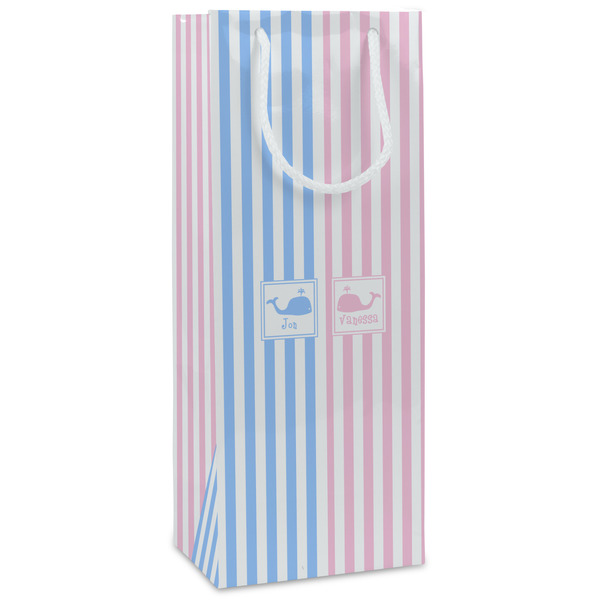 Custom Striped w/ Whales Wine Gift Bags - Gloss (Personalized)