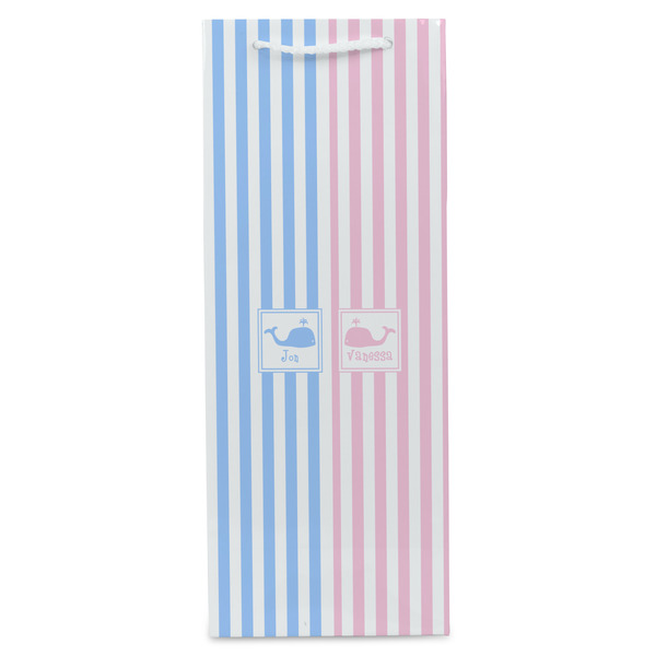 Striped w/ Whales Wine Gift Bag - Matte - Front