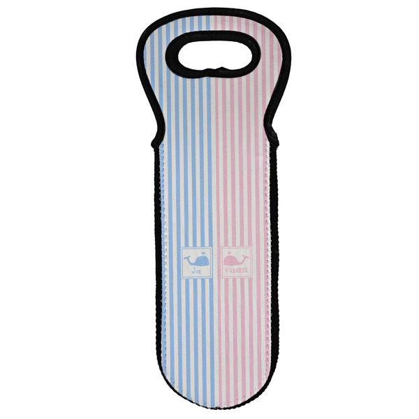 Custom Striped w/ Whales Wine Tote Bag (Personalized)