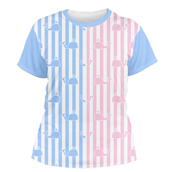 Custom Striped w/ Whales Women's Crew T-Shirt - 2X Large