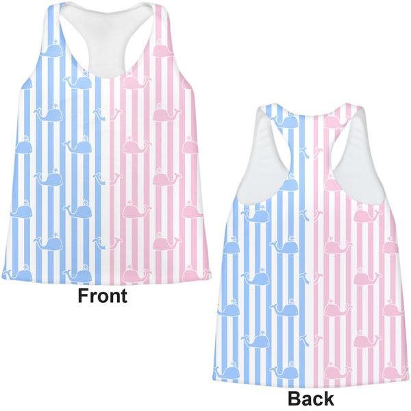 Striped w/ Whales Womens Racerback Tank Tops - Medium - Front and Back