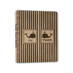 Striped w/ Whales Wood 3-Ring Binder - 1" Half-Letter Size (Personalized)