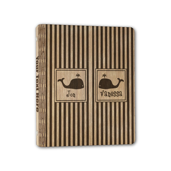 Custom Striped w/ Whales Wood 3-Ring Binder - 1" Half-Letter Size (Personalized)