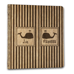 Striped w/ Whales Wood 3-Ring Binder - 1" Letter Size (Personalized)