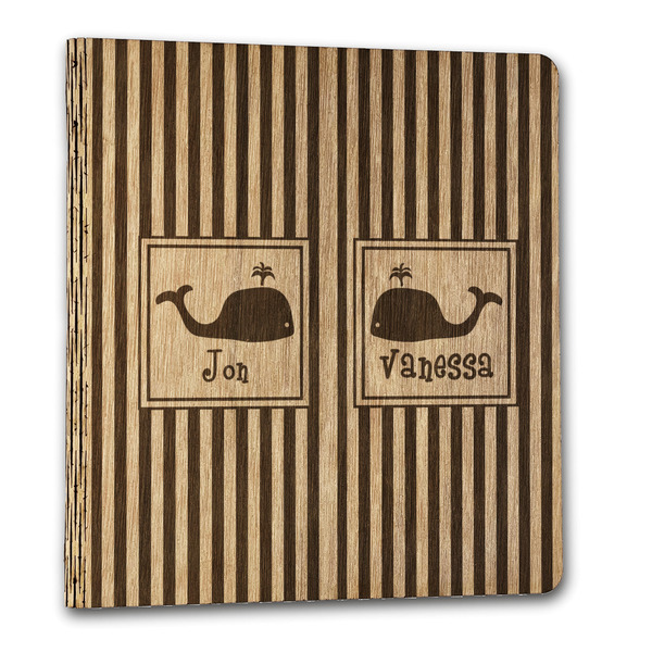 Custom Striped w/ Whales Wood 3-Ring Binder - 1" Letter Size (Personalized)