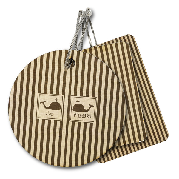 Custom Striped w/ Whales Wood Luggage Tag (Personalized)