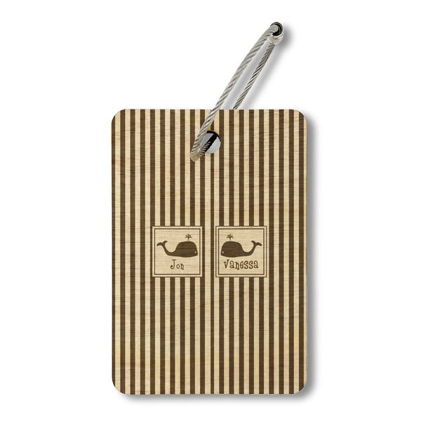 Custom Striped w/ Whales Wood Luggage Tag - Rectangle (Personalized)