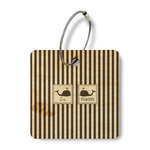 Striped w/ Whales Wood Luggage Tag - Square (Personalized)