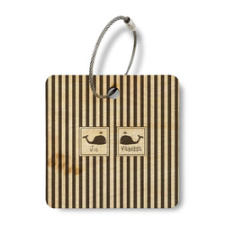 Striped w/ Whales Wood Luggage Tag - Square (Personalized)