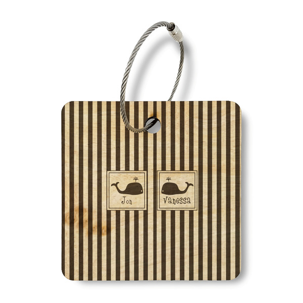 Custom Striped w/ Whales Wood Luggage Tag - Square (Personalized)