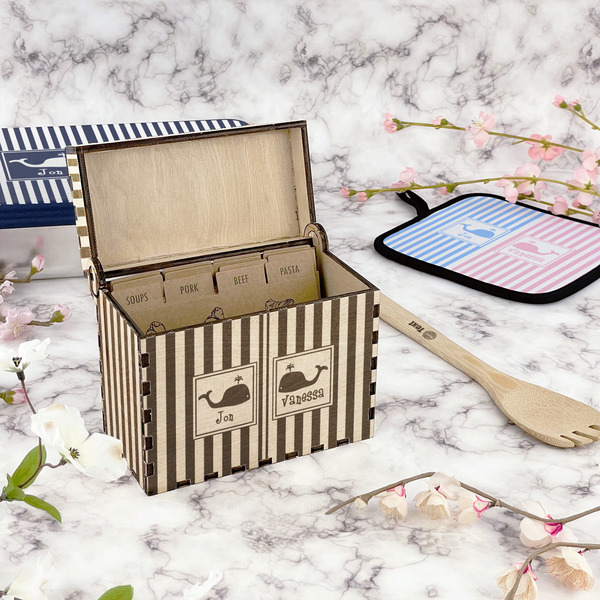 Striped w/ Whales Wood Recipe Boxes - Lifestyle