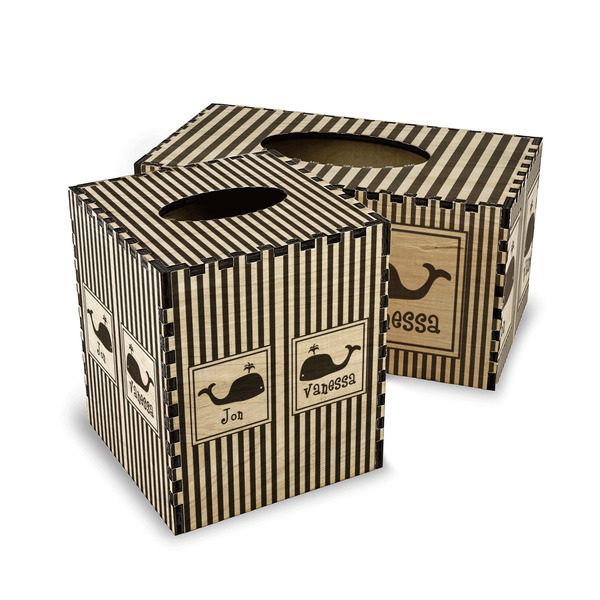 Striped w/ Whales Wood Tissue Box Covers - Parent/Main