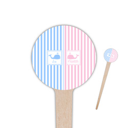 Striped w/ Whales 4" Round Wooden Food Picks - Single Sided (Personalized)