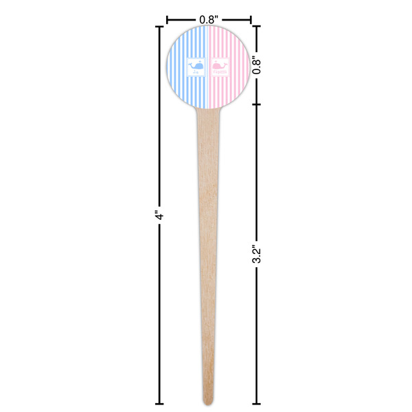 Striped w/ Whales Wooden 4" Food Pick - Round - Dimensions