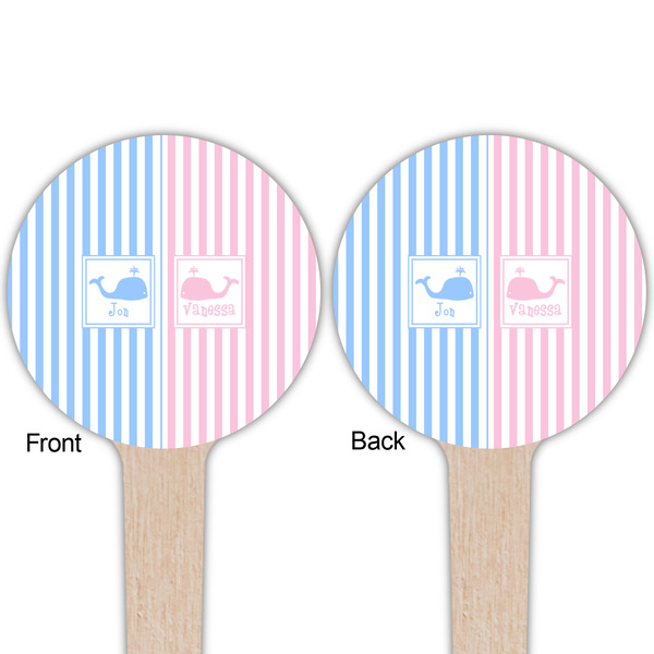 Striped w/ Whales Wooden 4" Food Pick - Round - Double Sided - Front & Back