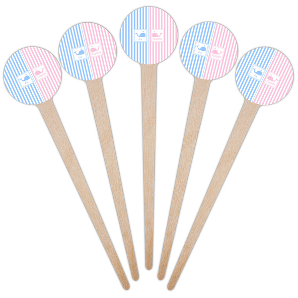 Striped w/ Whales Wooden 4" Food Pick - Round - Fan View