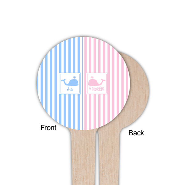 Striped w/ Whales Wooden 4" Food Pick - Round - Single Sided - Front & Back