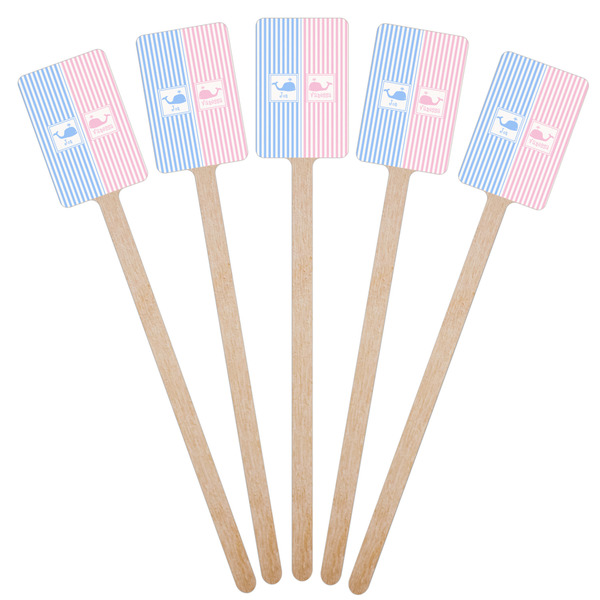 Striped w/ Whales Wooden 6.25" Stir Stick - Rectangular - Fan View