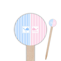 Striped w/ Whales 6" Round Wooden Food Picks - Single Sided (Personalized)