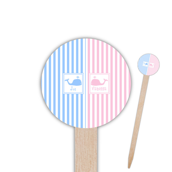 Custom Striped w/ Whales Round Wooden Food Picks (Personalized)