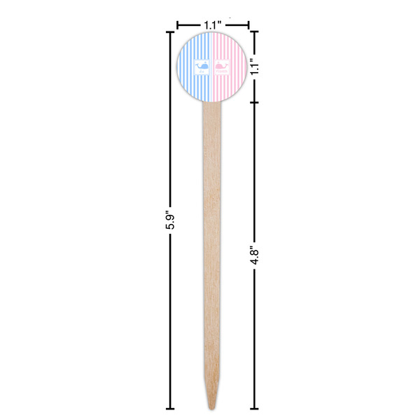 Striped w/ Whales Wooden 6" Food Pick - Round - Dimensions