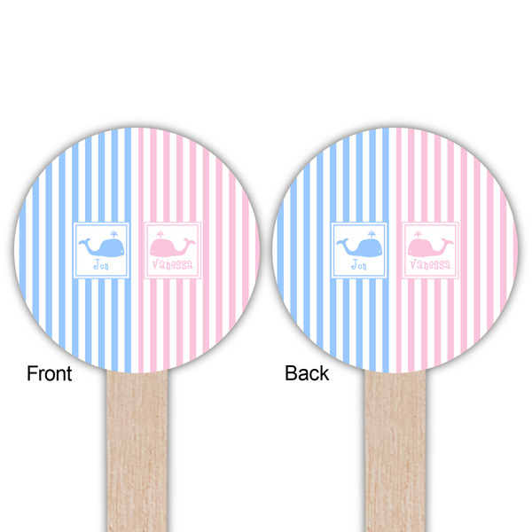 Striped w/ Whales Wooden 6" Food Pick - Round - Double Sided - Front & Back