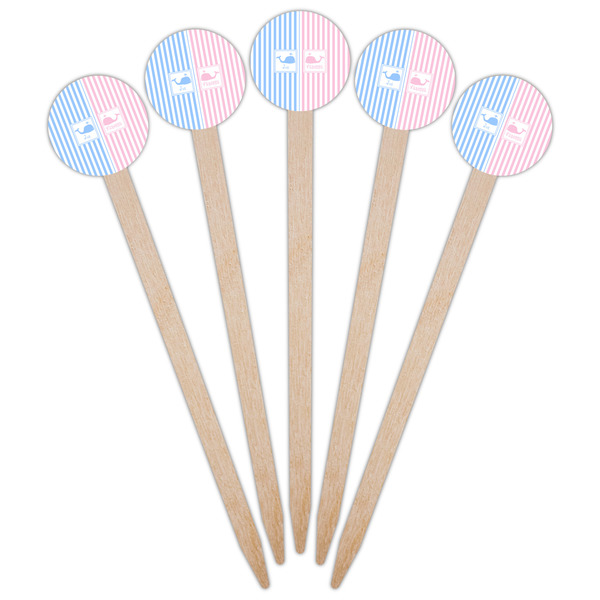 Striped w/ Whales Wooden 6" Food Pick - Round - Fan View