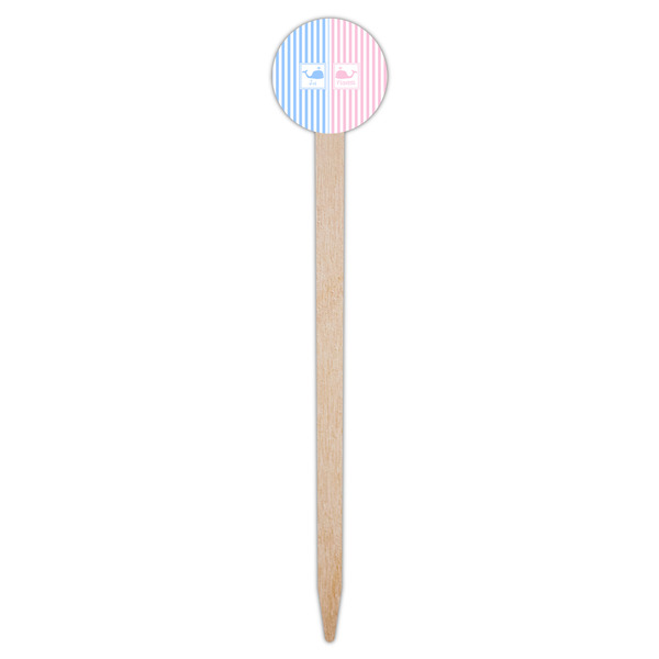 Striped w/ Whales Wooden 6" Food Pick - Round - Single Pick