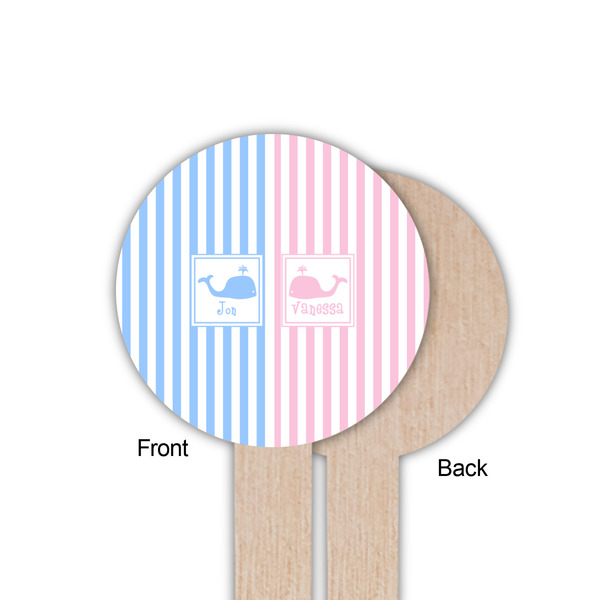 Striped w/ Whales Wooden 6" Food Pick - Round - Single Sided - Front & Back
