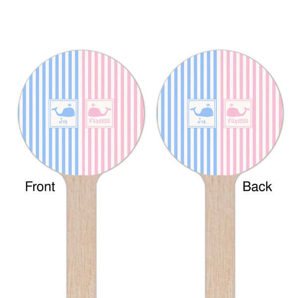 Striped w/ Whales Wooden 6" Stir Stick - Round - Double Sided - Front & Back