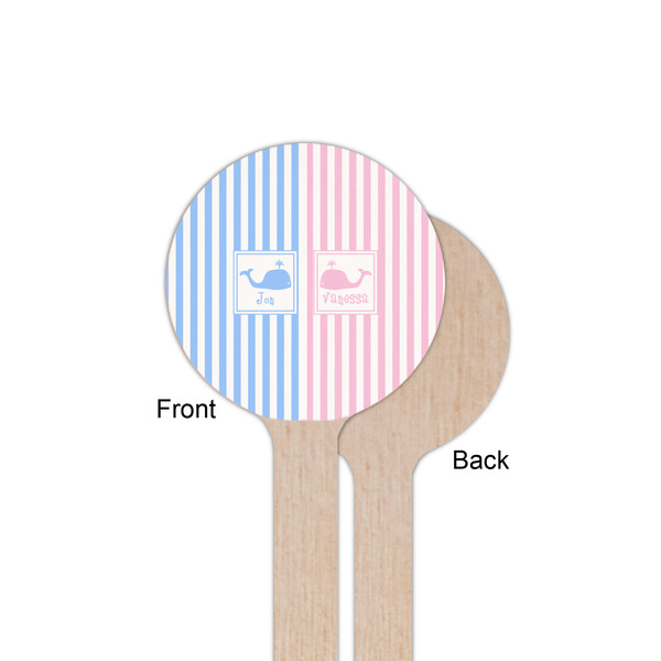 Striped w/ Whales Wooden 6" Stir Stick - Round - Single Sided - Front & Back
