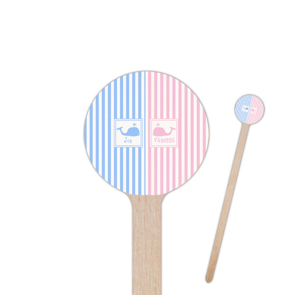 Custom Striped w/ Whales 7.5" Round Wooden Stir Sticks - Single Sided (Personalized)