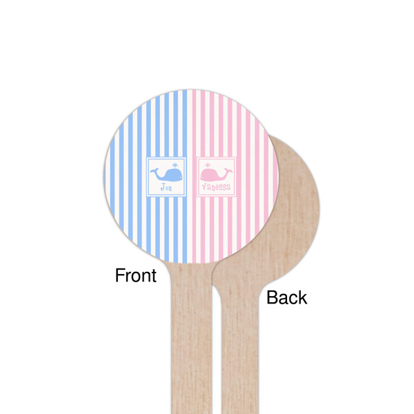 Striped w/ Whales Wooden 7.5" Stir Stick - Round - Single Sided - Front & Back
