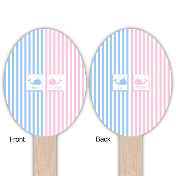Striped w/ Whales Wooden Food Pick - Oval - Double Sided - Front & Back