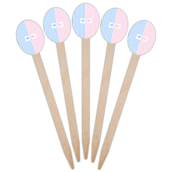 Striped w/ Whales Wooden Food Pick - Oval - Fan View