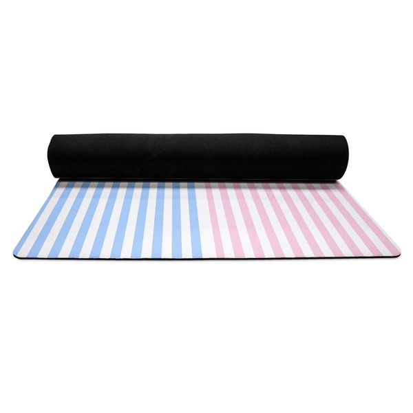 Striped w/ Whales Yoga Mat Rolled up Black Rubber Backing