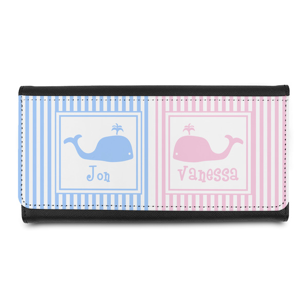Custom Striped w/ Whales Leatherette Ladies Wallet (Personalized)