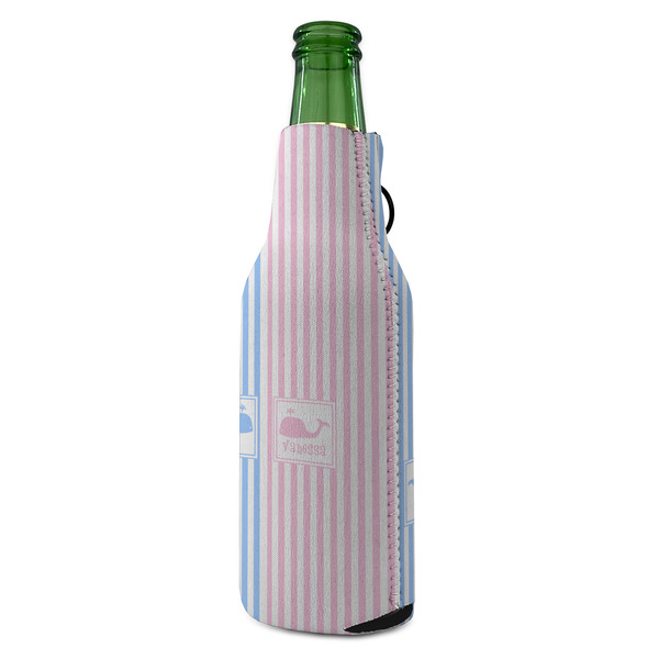 Striped w/ Whales Zipper Bottle Cooler - ANGLE (bottle)