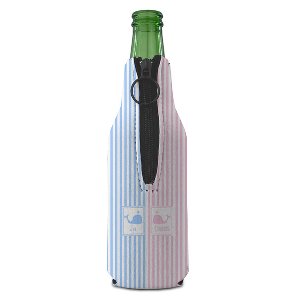 Striped w/ Whales Zipper Bottle Cooler - BACK (bottle)