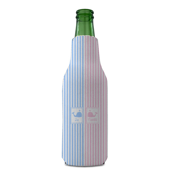 Striped w/ Whales Zipper Bottle Cooler - FRONT (bottle)
