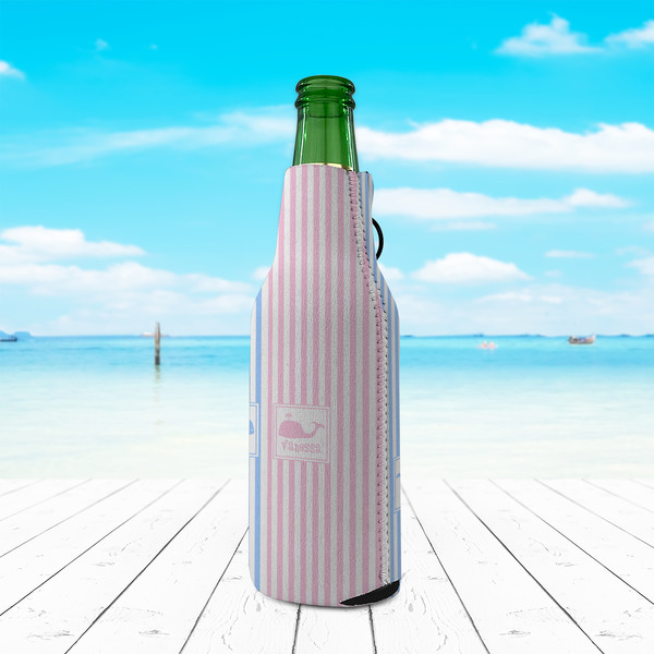 Striped w/ Whales Zipper Bottle Cooler - LIFESTYLE