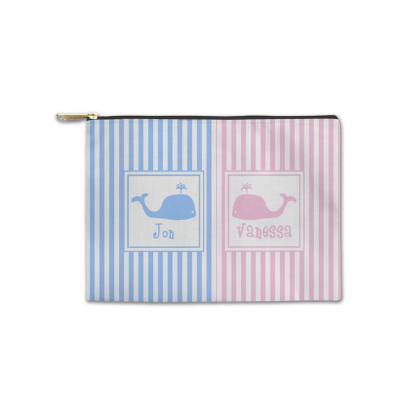 Custom Striped w/ Whales Zipper Pouch - Small - 8.5"x6" (Personalized)
