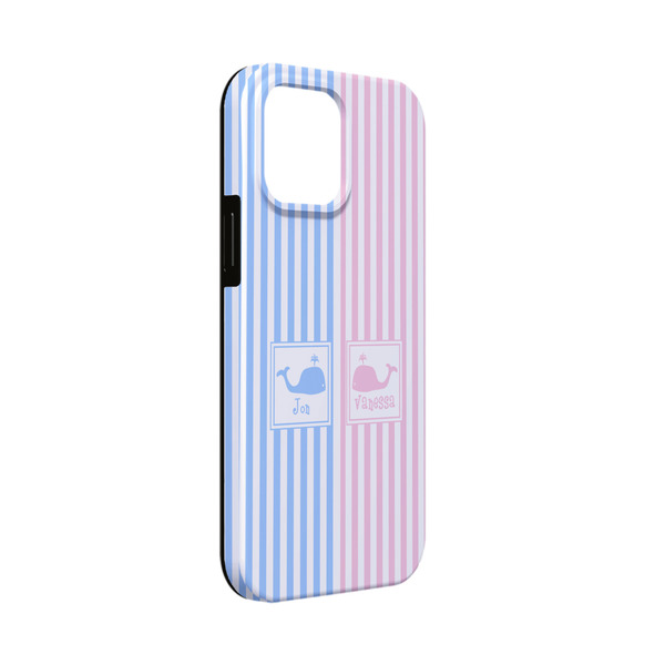 Custom Striped w/ Whales iPhone Case - Rubber Lined - iPhone 13 Mini (Personalized)