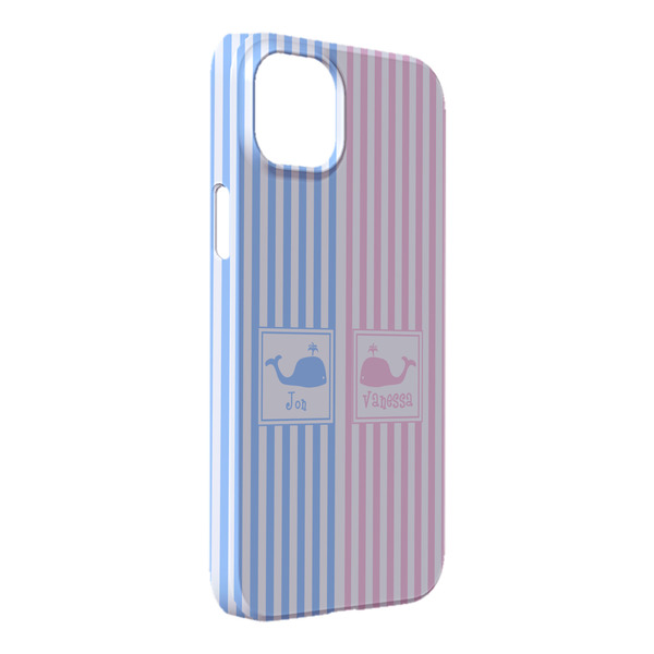 Custom Striped w/ Whales iPhone Case - Plastic - iPhone 14 Plus (Personalized)