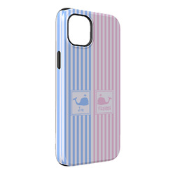 Striped w/ Whales iPhone Case - Rubber Lined - iPhone 14 Plus (Personalized)