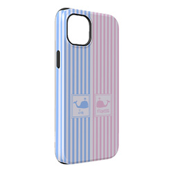 Striped w/ Whales iPhone Case - Rubber Lined - iPhone 14 Pro Max (Personalized)