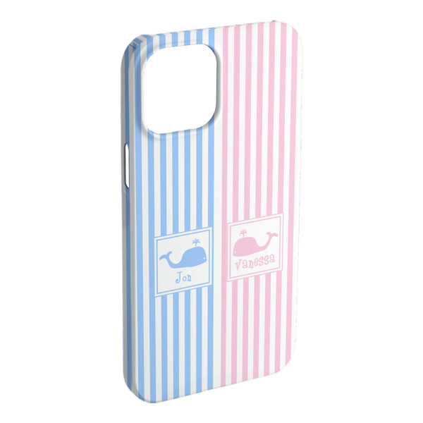Custom Striped w/ Whales iPhone Case - Plastic - iPhone 15 Plus (Personalized)